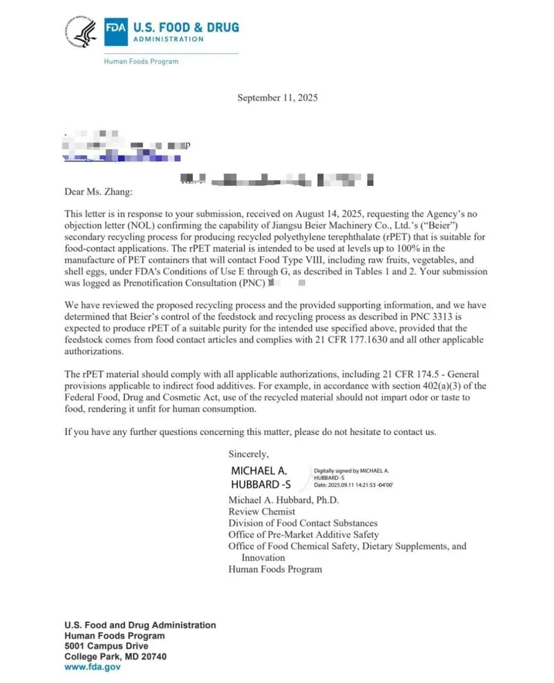 BEIER FDA Certificate